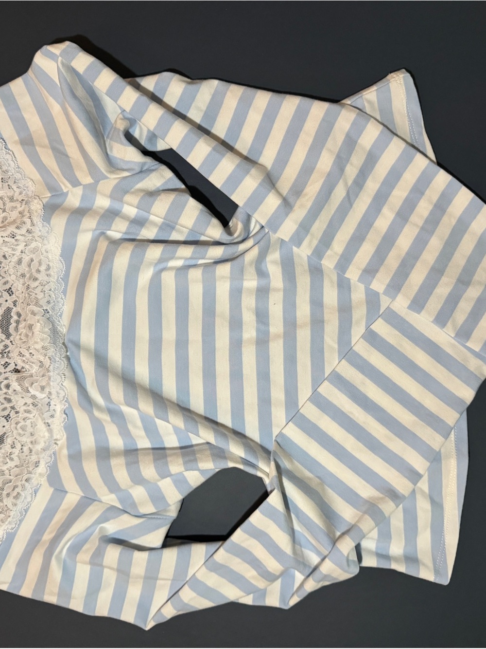 NWT Victoria's Secret Light Blue & White Striped Lace-Trim Long Sleeve Top
